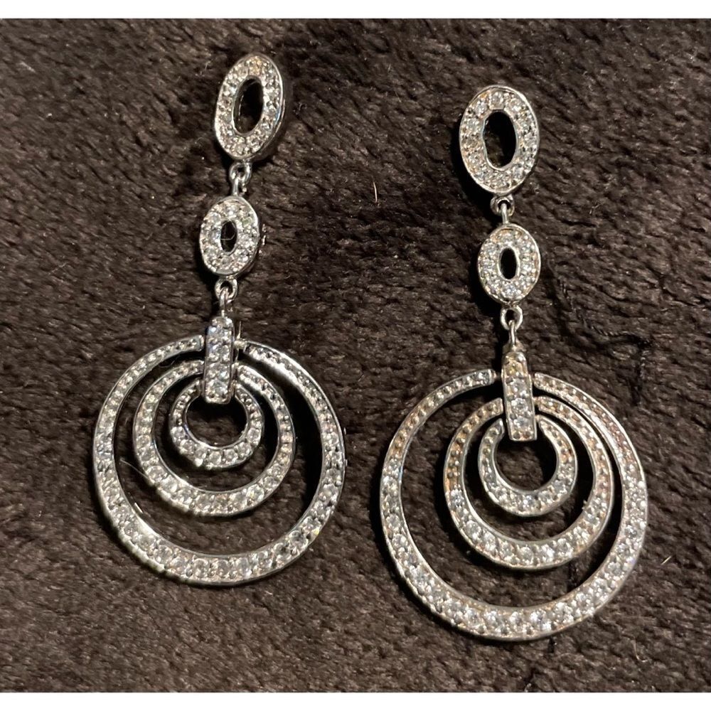 Sterling 925 white topaz triple ring dangling earrings